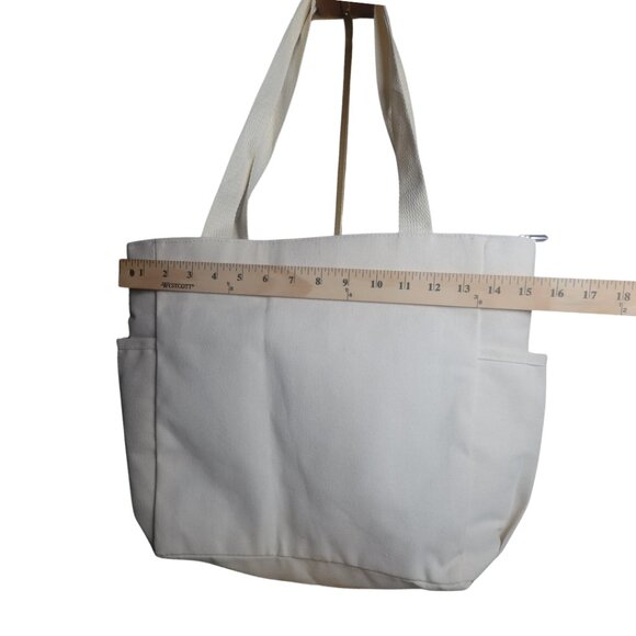 Large Canvas Tote Bag with Pockets & Zip Closure NWT Clean Girl Aesthetics NWT - Picture 9 of 12